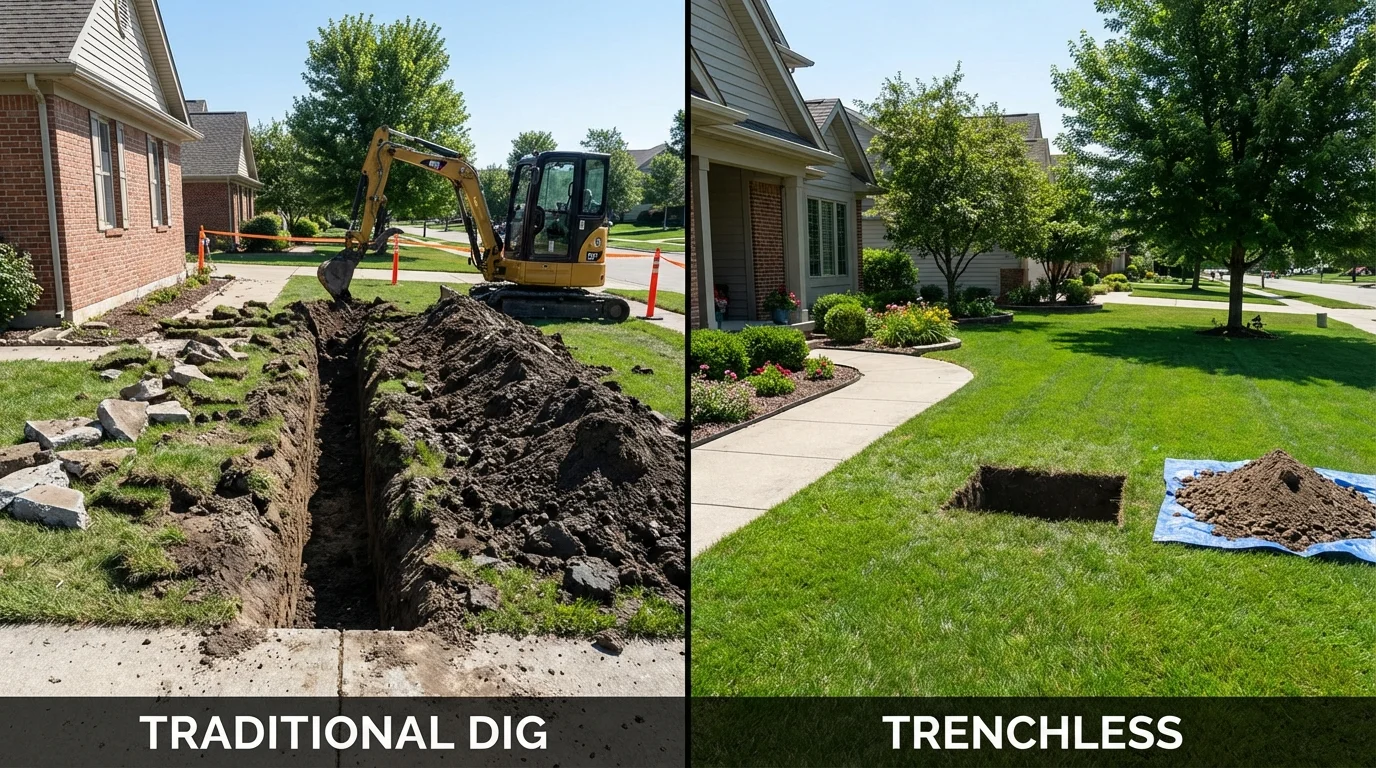 Trenchless sewer repair with minimal yard damage versus traditional excavation in Kerhonkson, NY